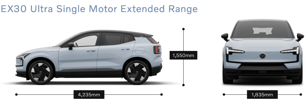 EX30 Single Motor Extended Range 全長：4,235mm 車高：1,550mm 全幅：1,835mm